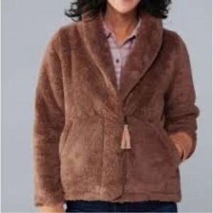 REI Cooperative brown Nook Cardigan women's size small cozy soft teddy jacket‎